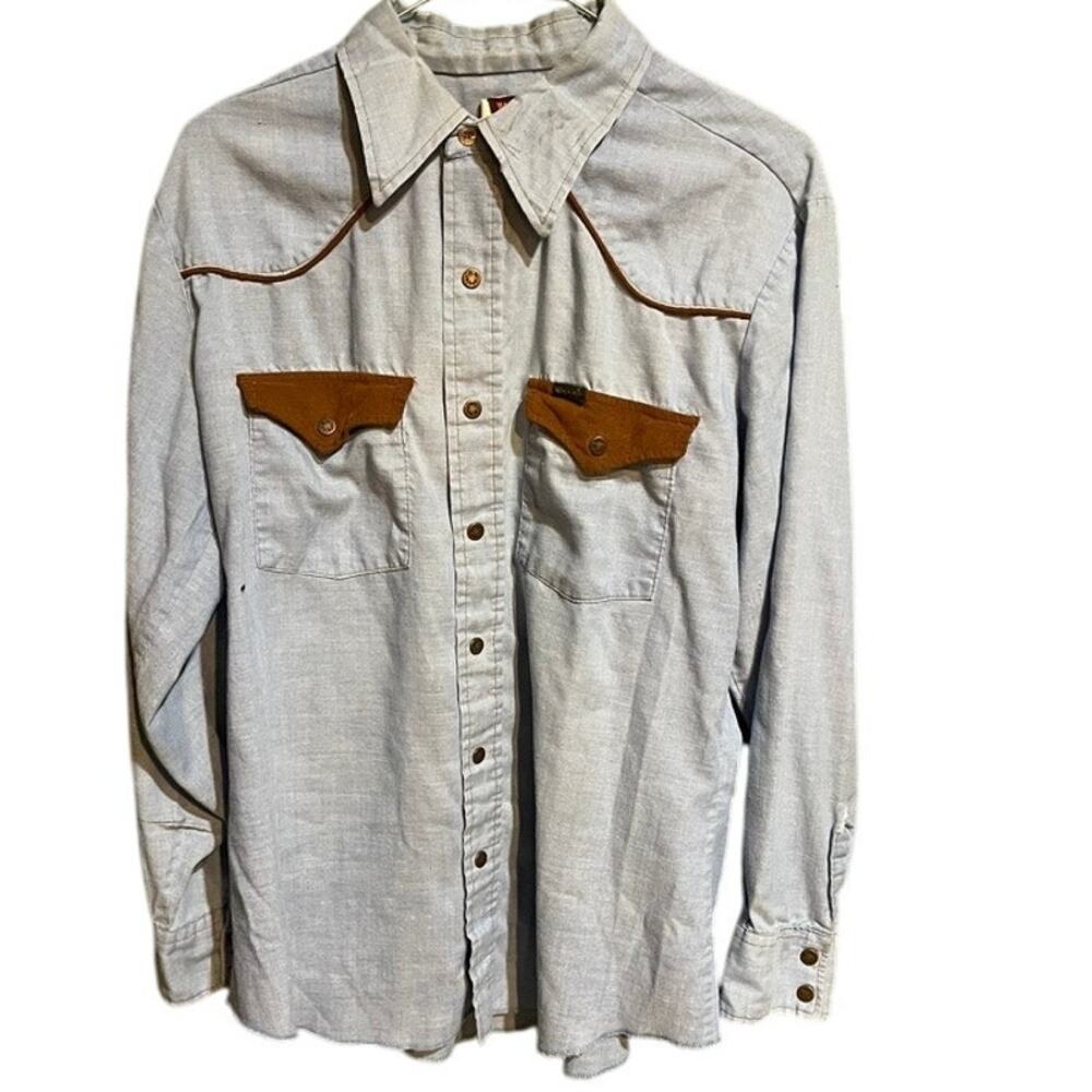 Wrangler Rapid Transit Vintage Western Denim Shirt Snap front Corduroy Pockets